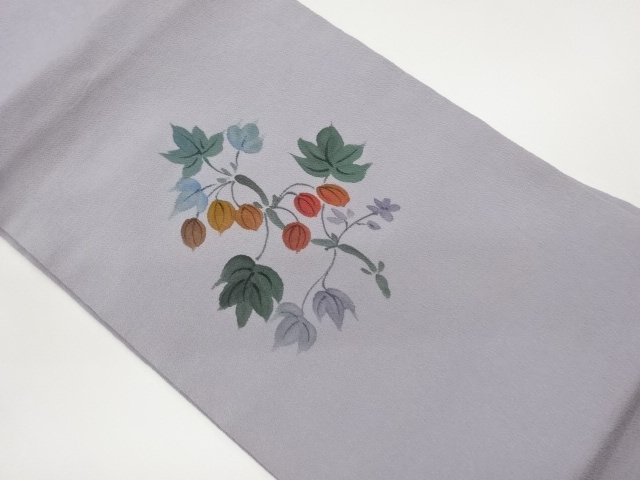 縮緬地手描き花葉模様名古屋帯